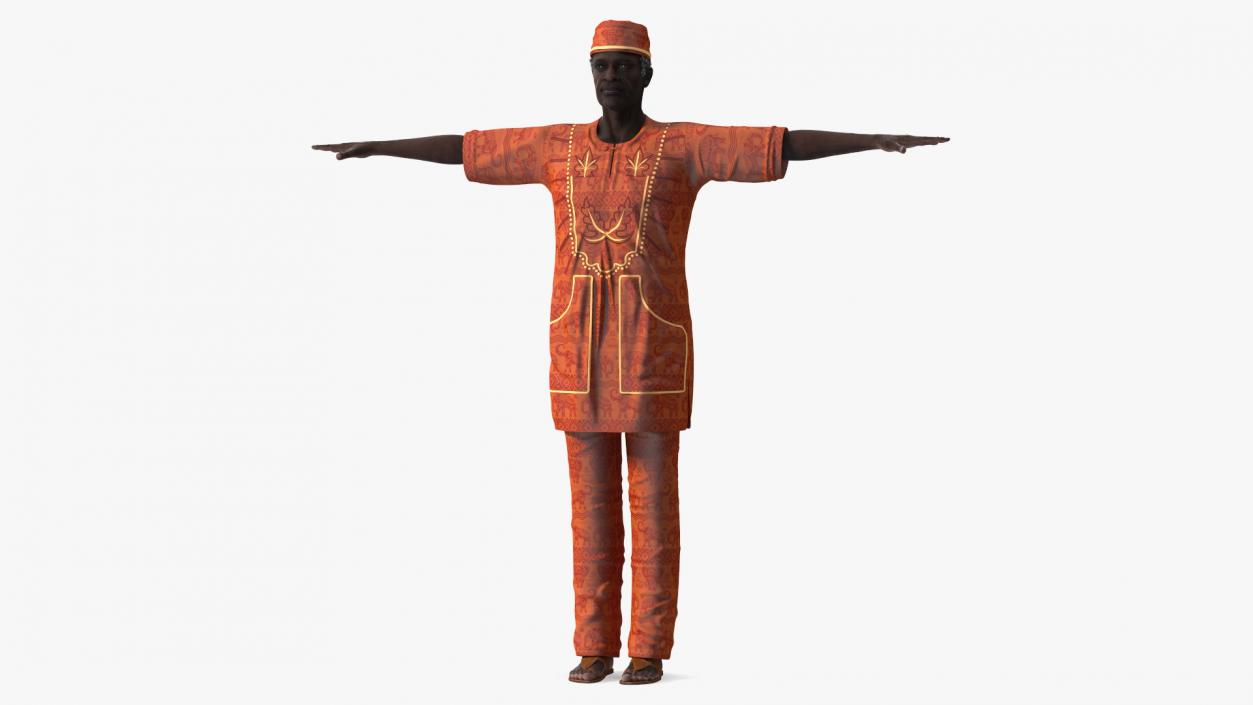 Traditional Style Black Elderly Man T-Pose 3D