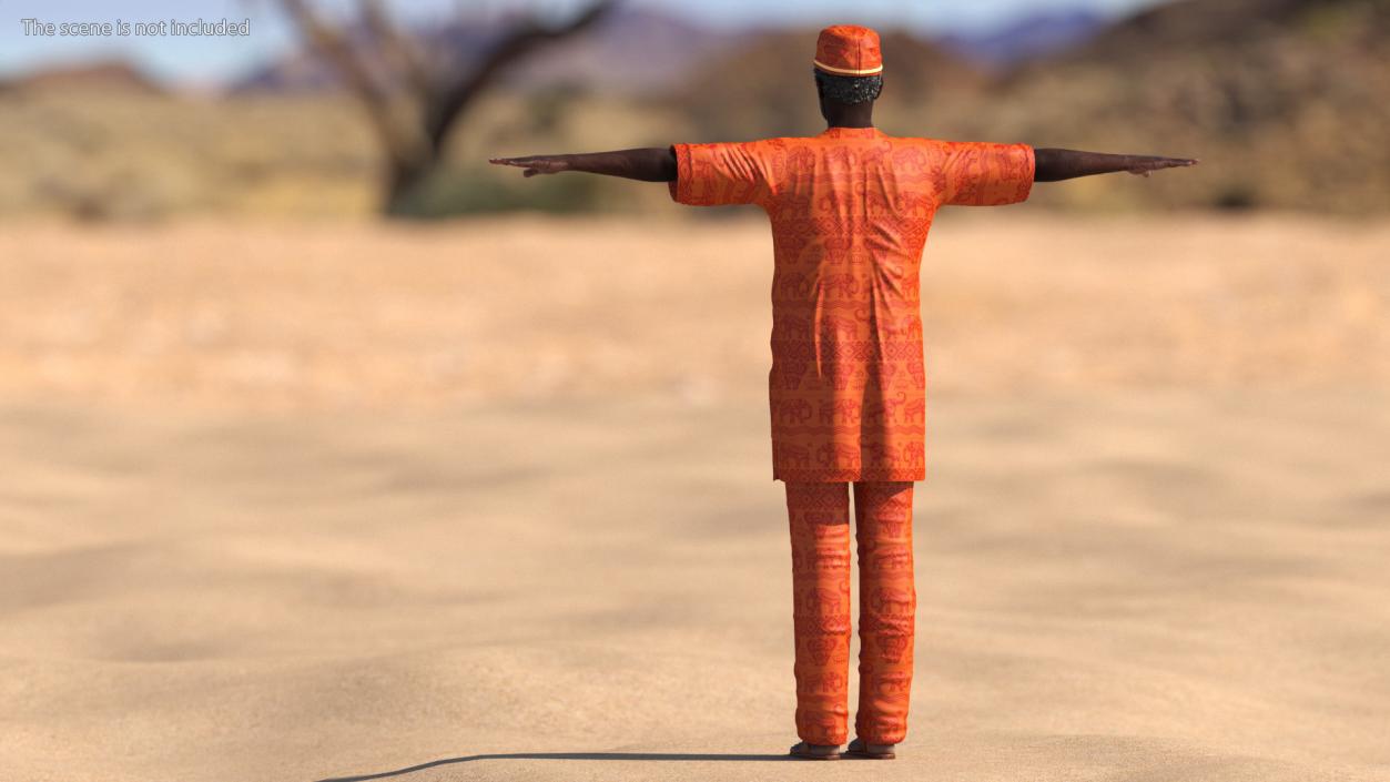 Traditional Style Black Elderly Man T-Pose 3D