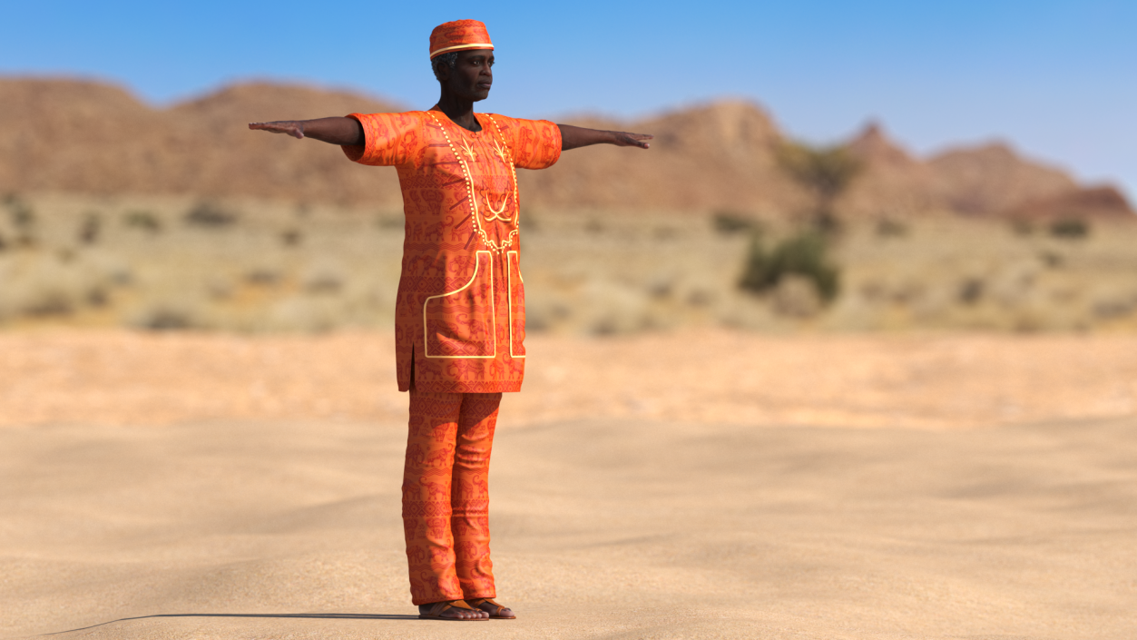 Traditional Style Black Elderly Man T-Pose 3D