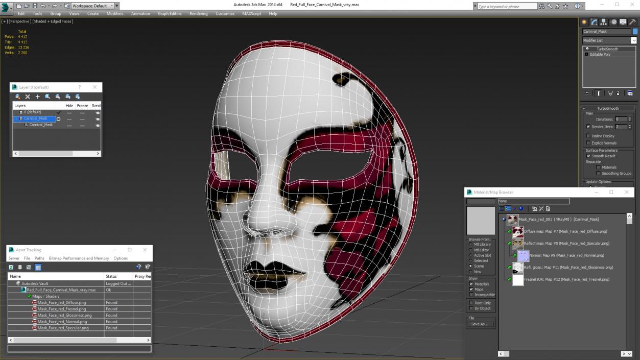 Red Full Face Carnival Mask 3D