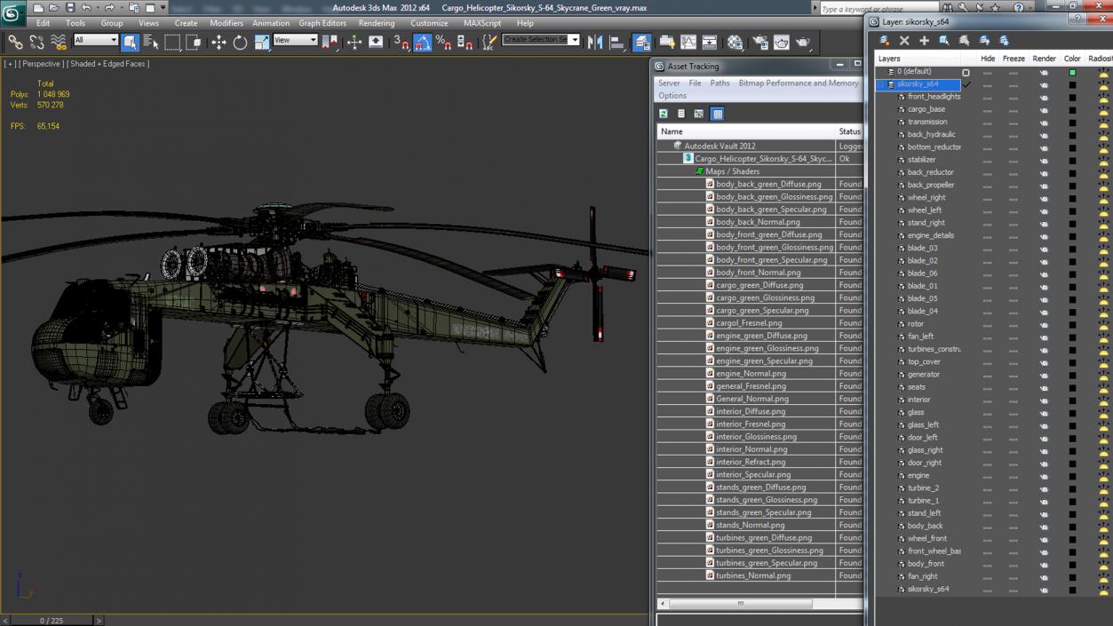 3D model Cargo Helicopter Sikorsky S-64 Skycrane Green