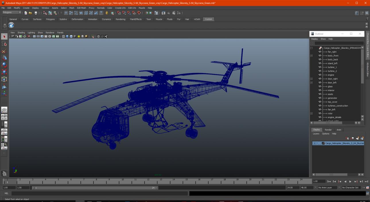 3D model Cargo Helicopter Sikorsky S-64 Skycrane Green