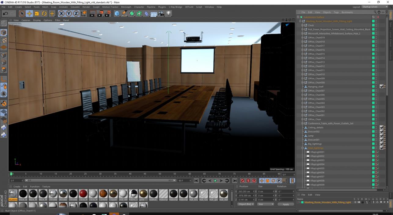 3D Meeting Room Wooden With Filling Light model