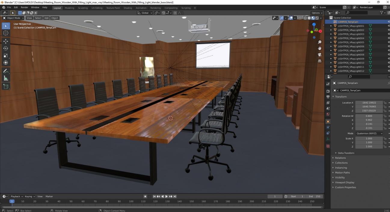 3D Meeting Room Wooden With Filling Light model