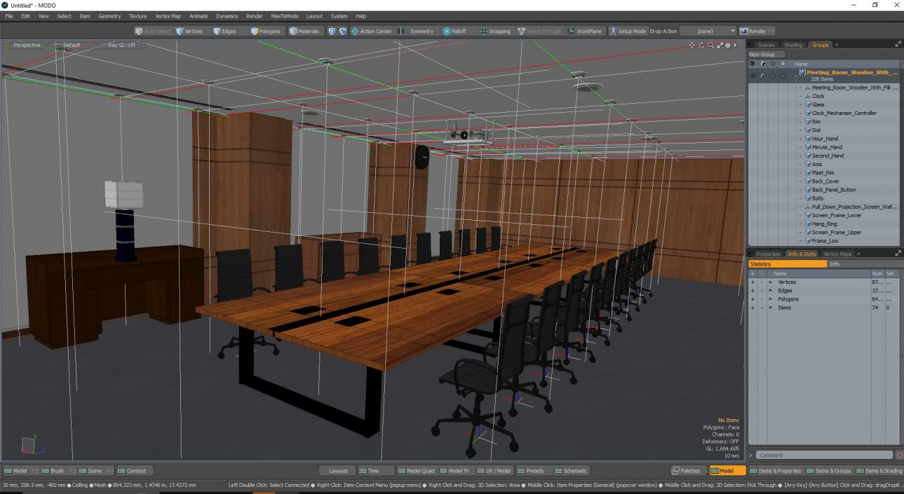 3D Meeting Room Wooden With Filling Light model