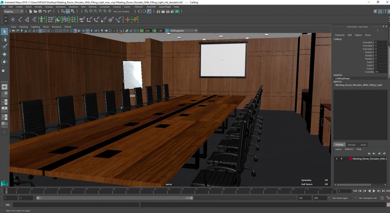 3D Meeting Room Wooden With Filling Light model