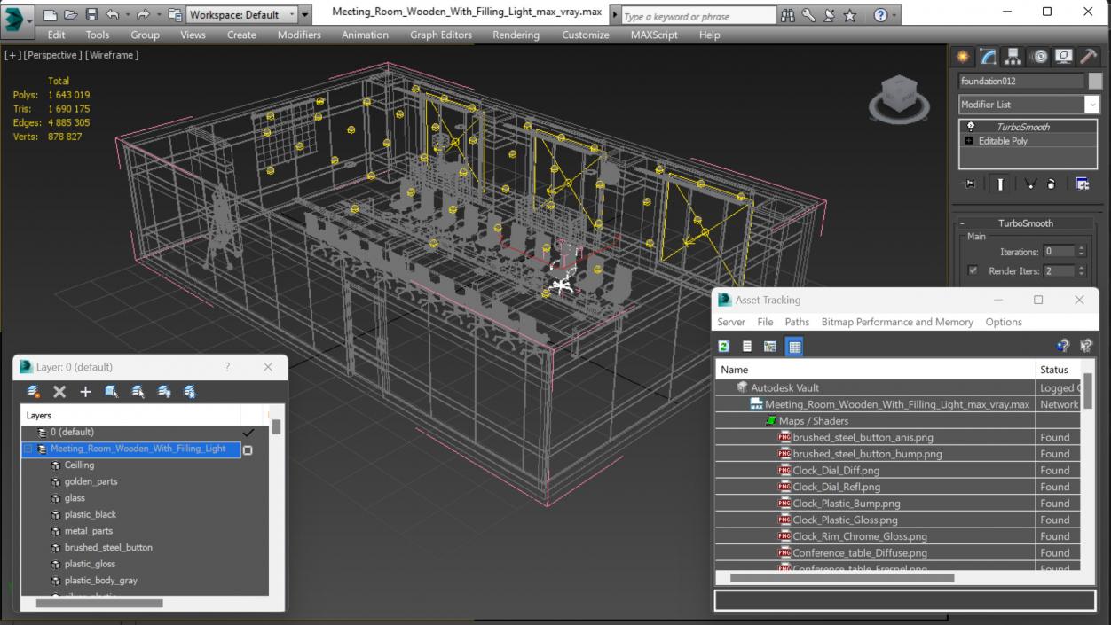 3D Meeting Room Wooden With Filling Light model