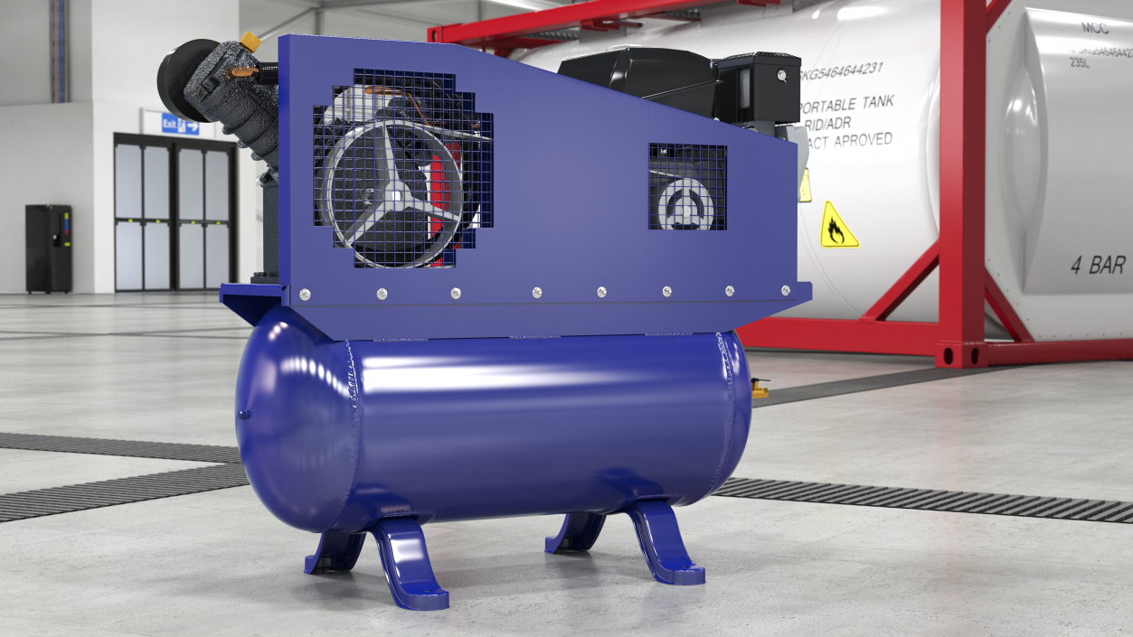 3D Piston Air Compressor Diesel Blue model