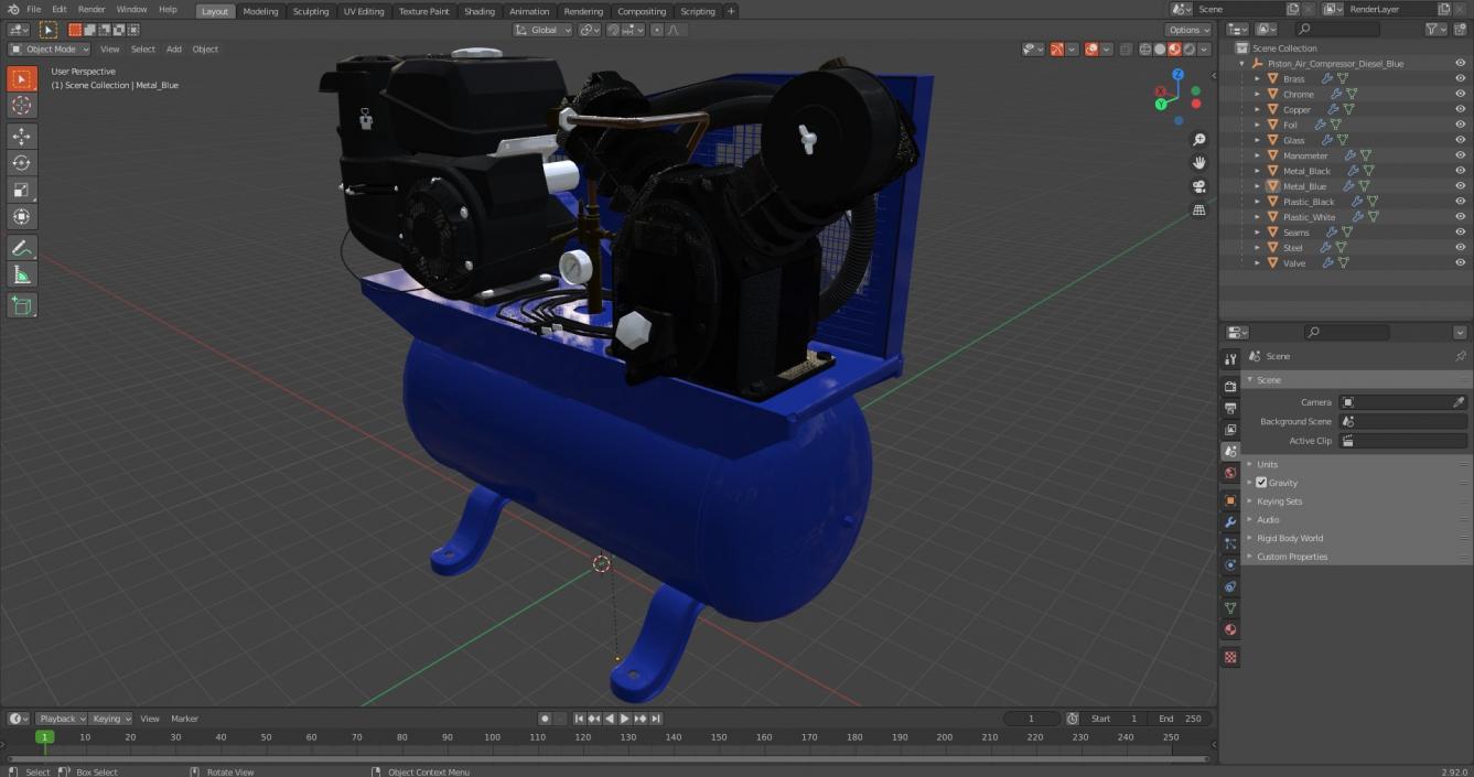 3D Piston Air Compressor Diesel Blue model