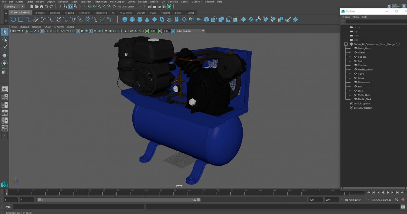 3D Piston Air Compressor Diesel Blue model