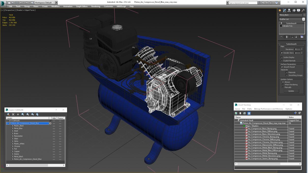 3D Piston Air Compressor Diesel Blue model