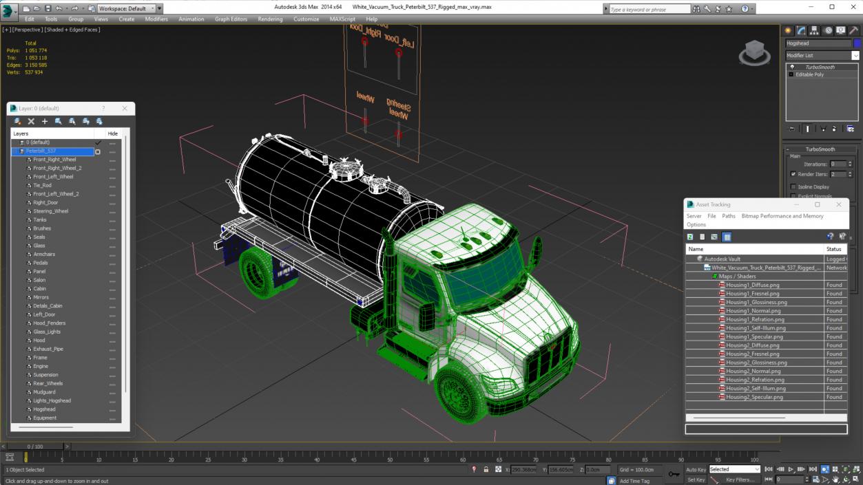 3D White Vacuum Truck Peterbilt 537 Rigged for Cinema 4D model