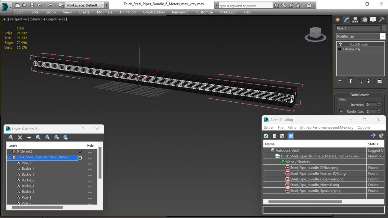 3D Thick Steel Pipes Bundle 6 Meters model