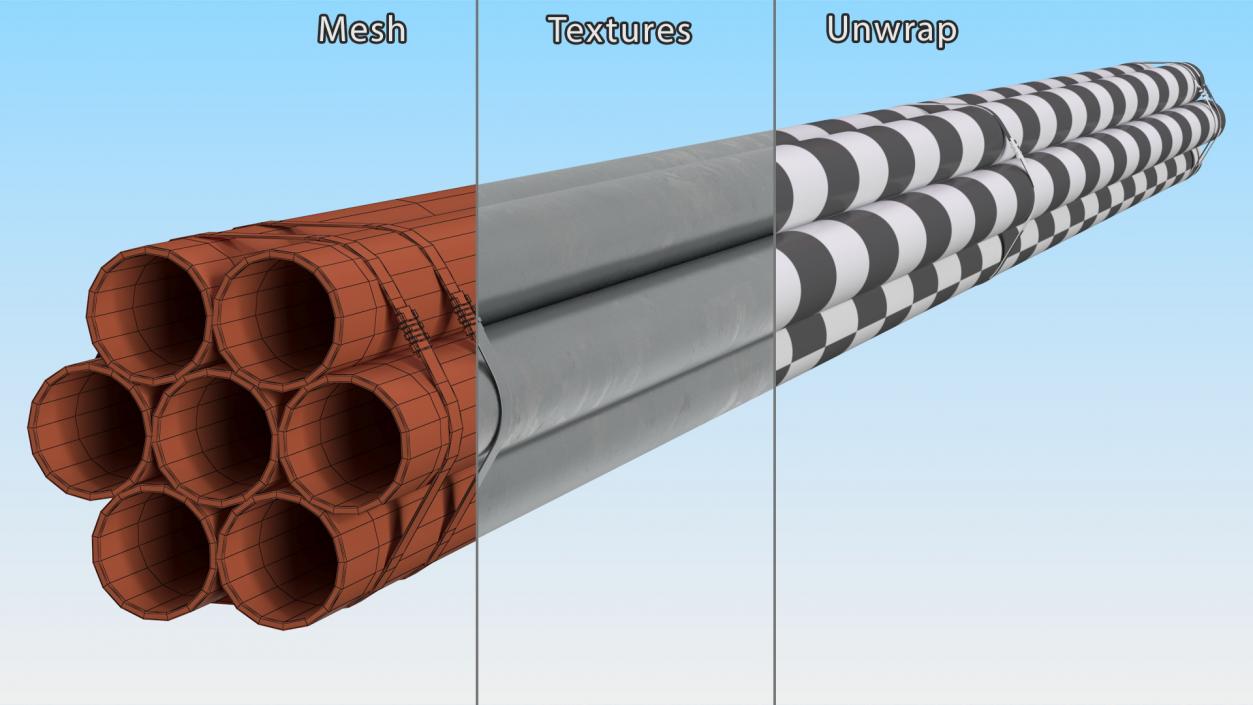 3D Thick Steel Pipes Bundle 6 Meters model