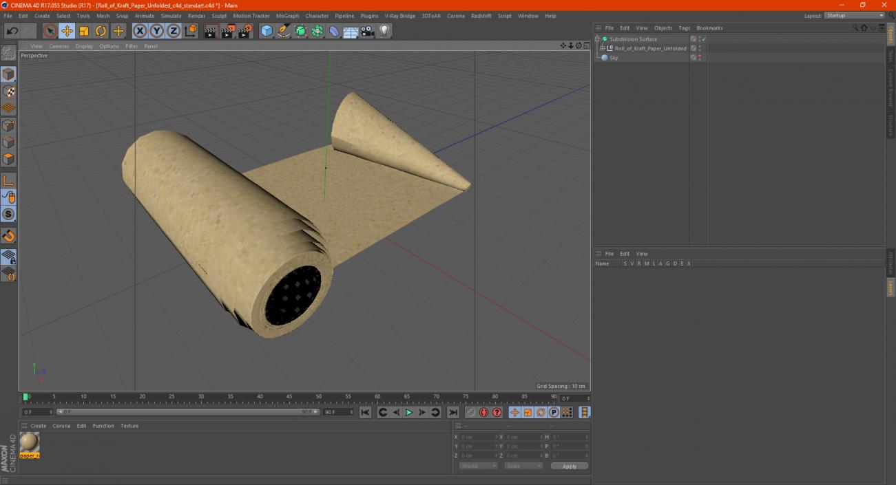 3D Roll of Kraft Paper Unfolded model