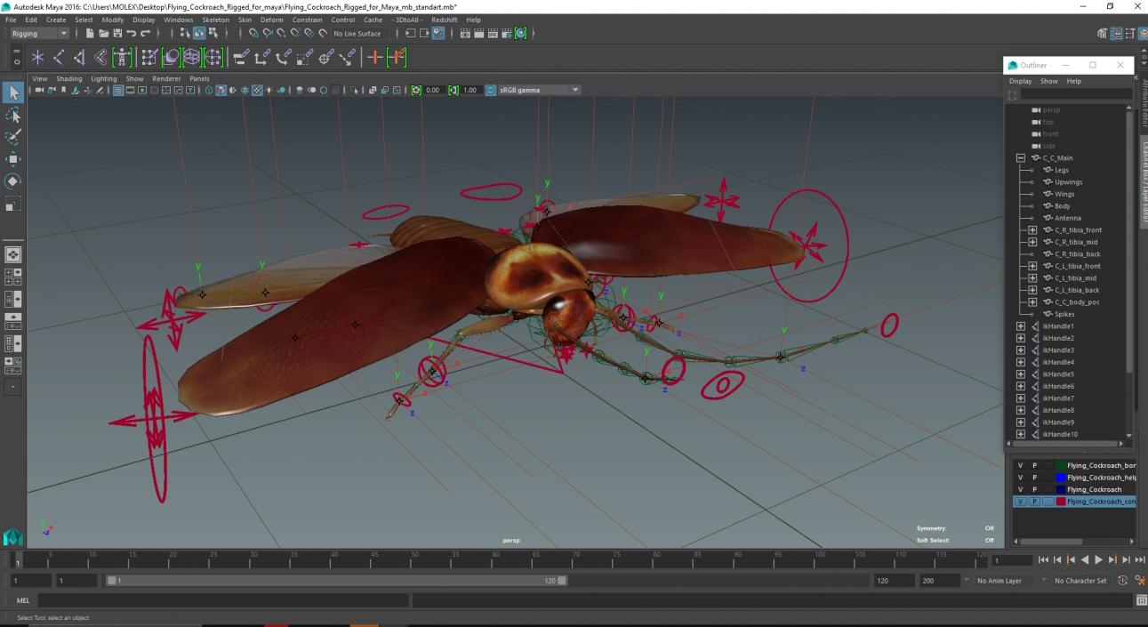 Flying Cockroach Rigged for Maya 3D