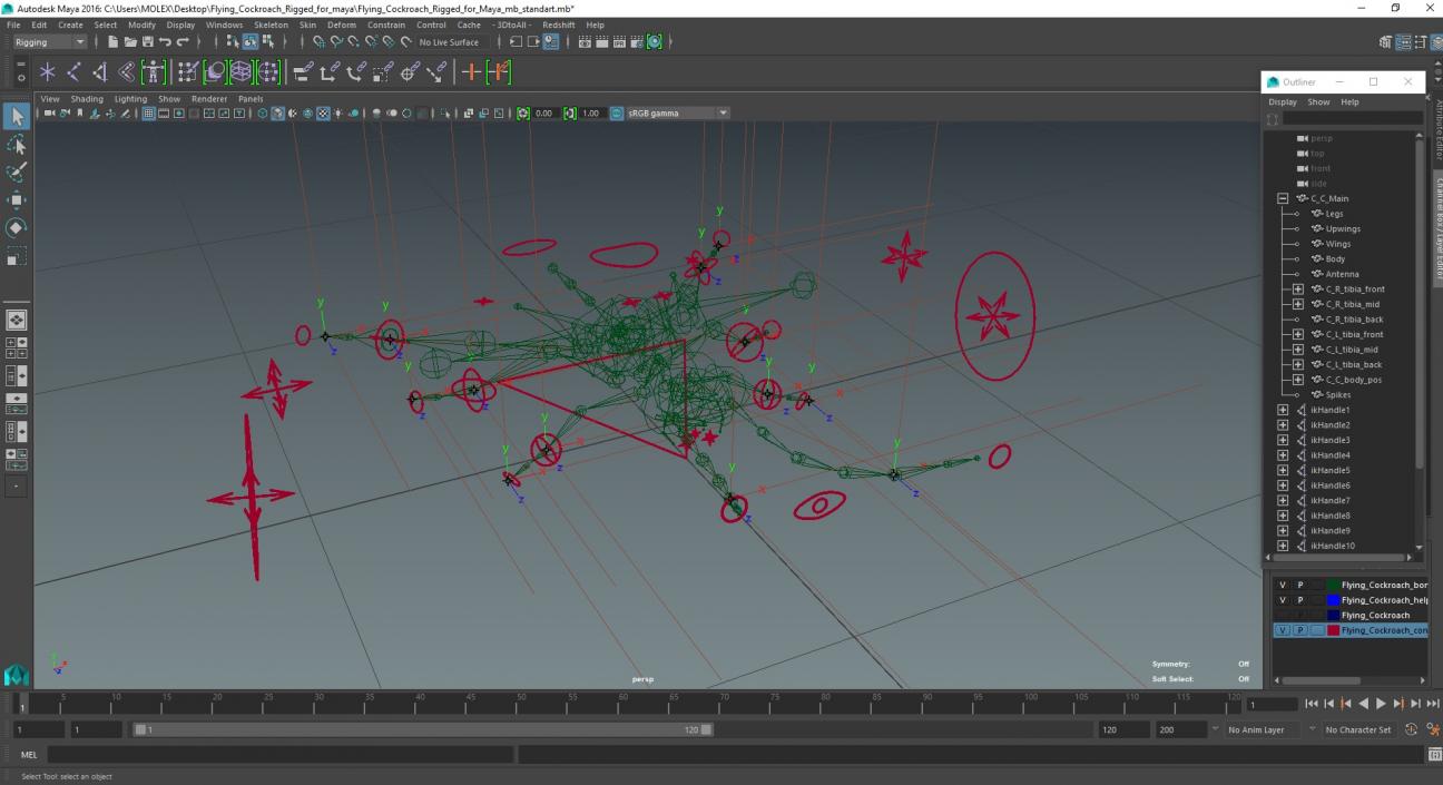 Flying Cockroach Rigged for Maya 3D