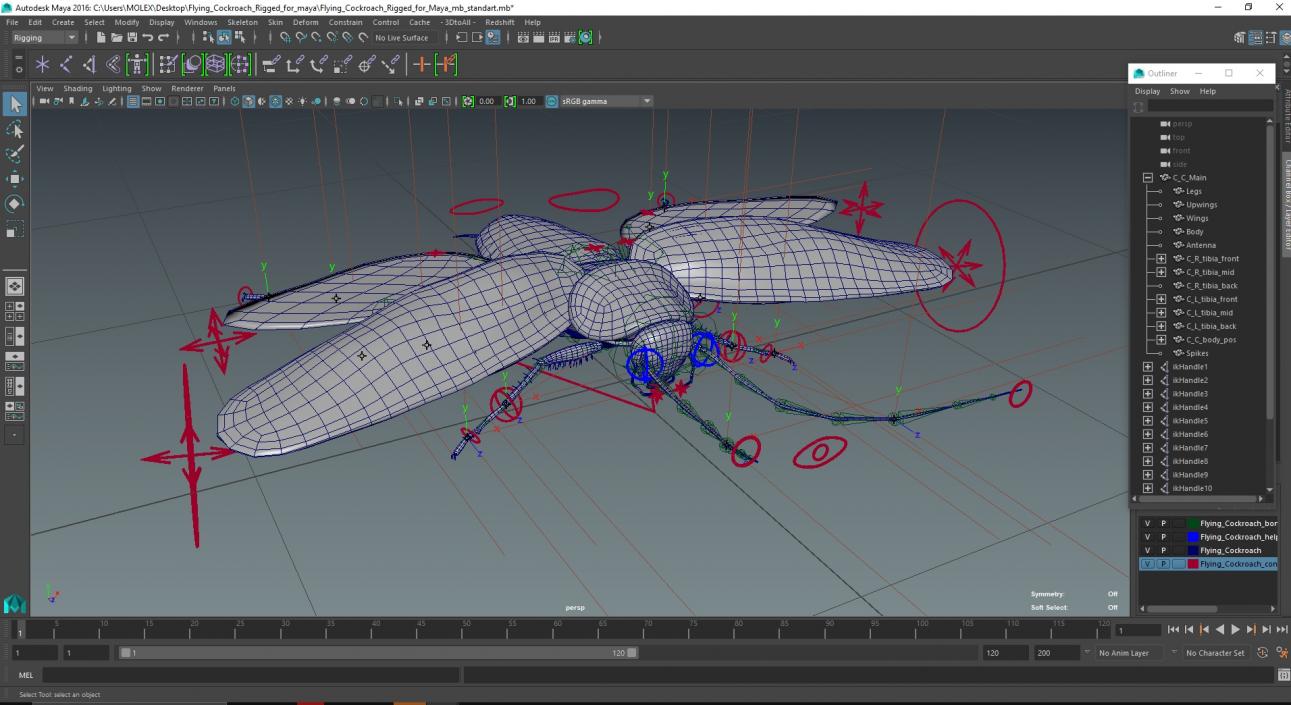 Flying Cockroach Rigged for Maya 3D