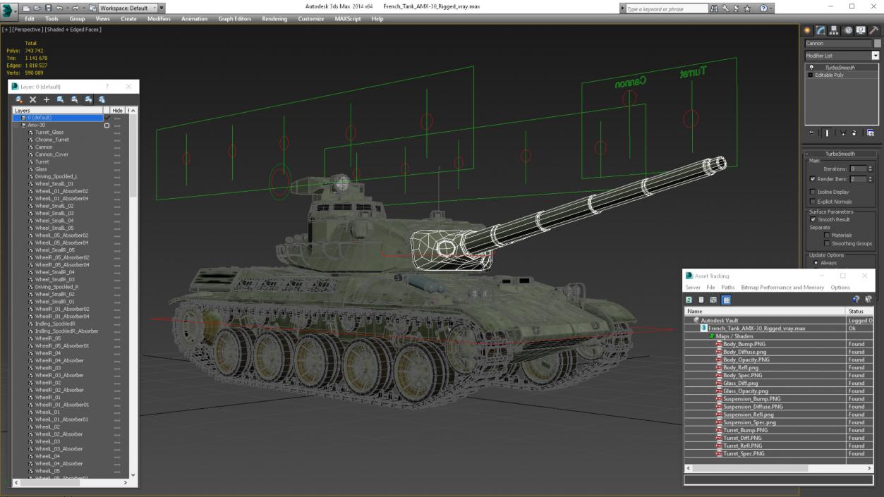 3D model French AMX-30 Rigged