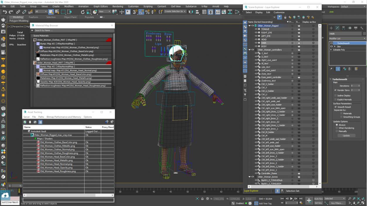 3D Older Woman Rigged model