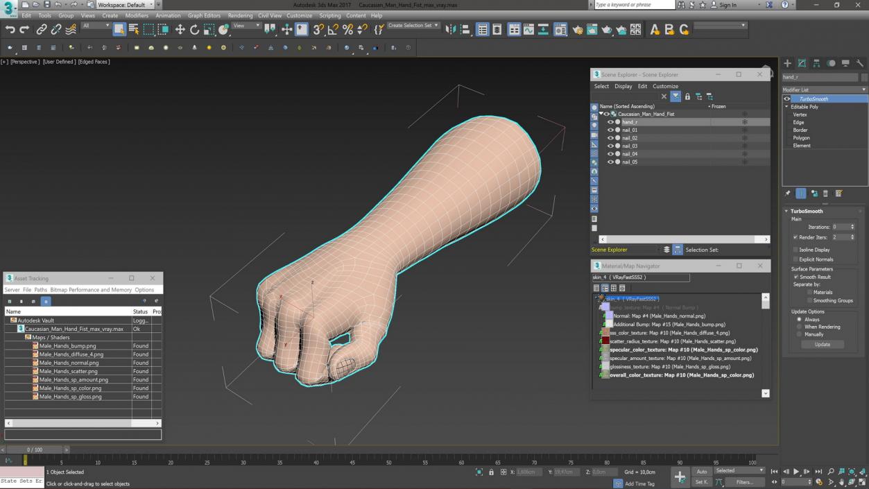 3D Caucasian Man Hand Fist model