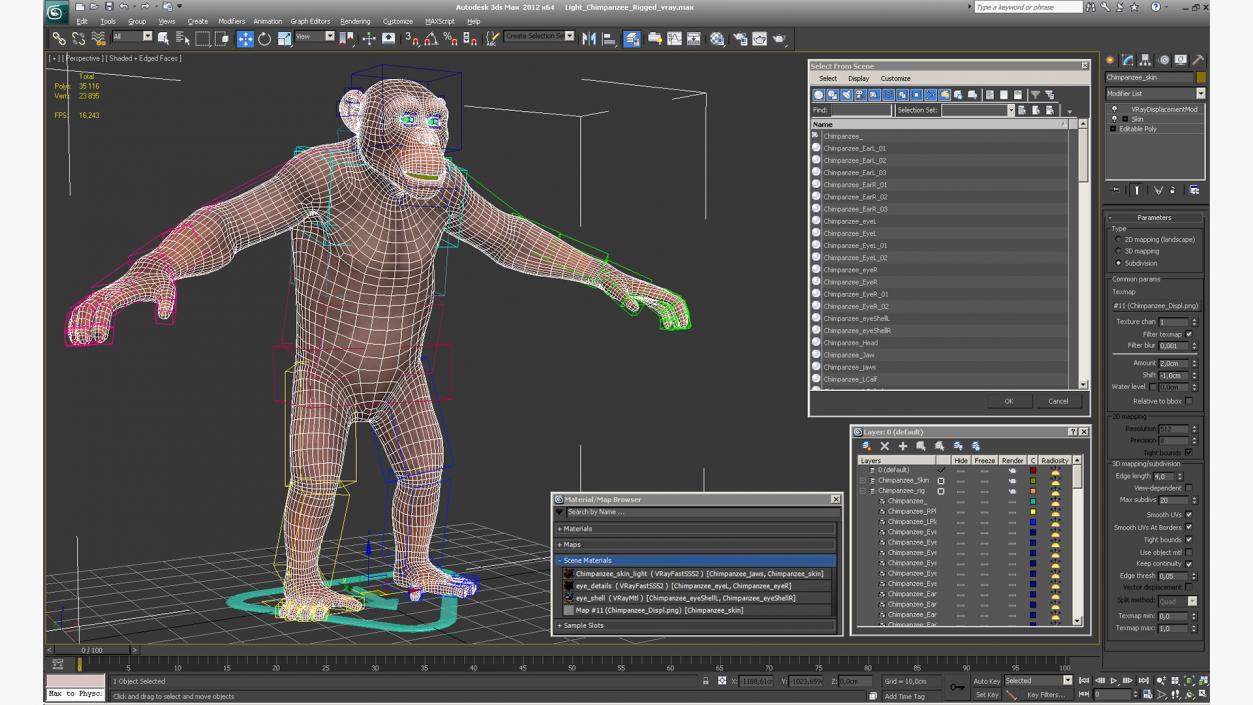 3D Light Chimpanzee Rigged model