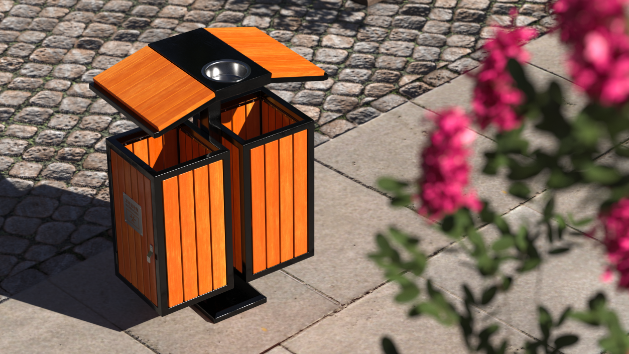 3D Outdoor Dual Square Trash and Recycle Bin