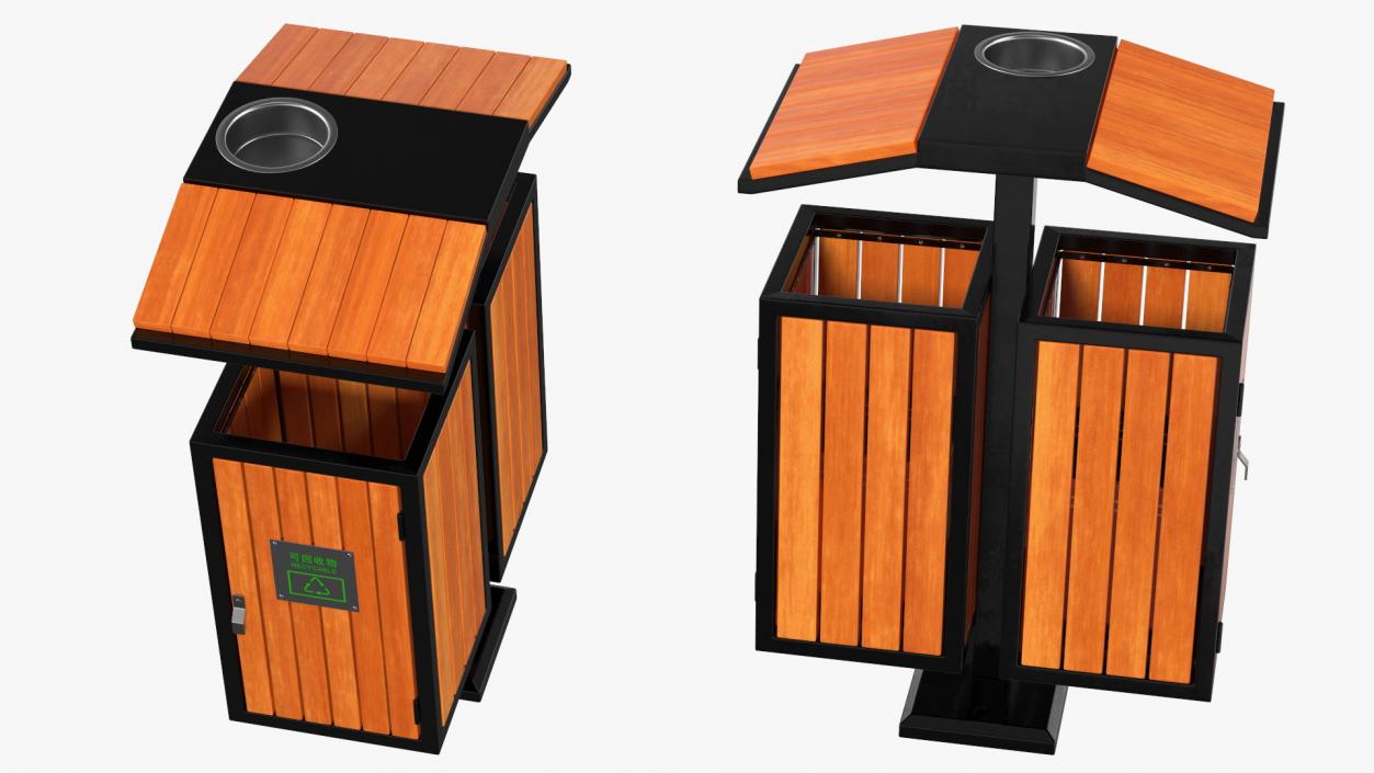 3D Outdoor Dual Square Trash and Recycle Bin