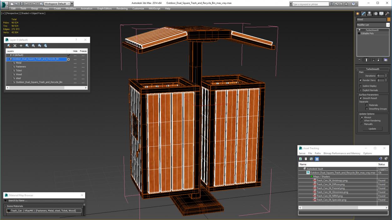 3D Outdoor Dual Square Trash and Recycle Bin