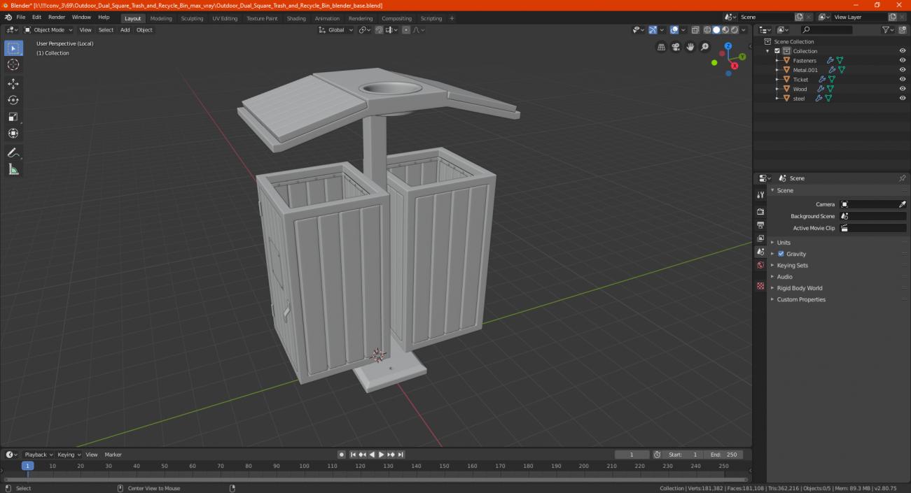 3D Outdoor Dual Square Trash and Recycle Bin