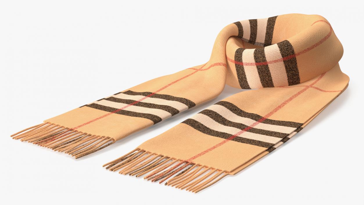 Rolled Fringed Beige Check Scarf 3D