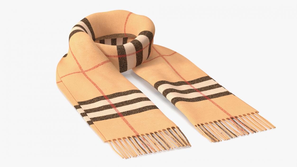 Rolled Fringed Beige Check Scarf 3D