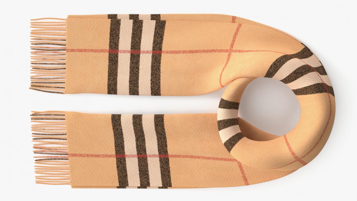 Rolled Fringed Beige Check Scarf 3D