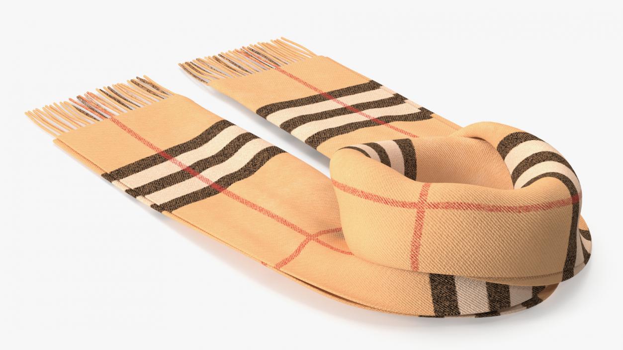 Rolled Fringed Beige Check Scarf 3D