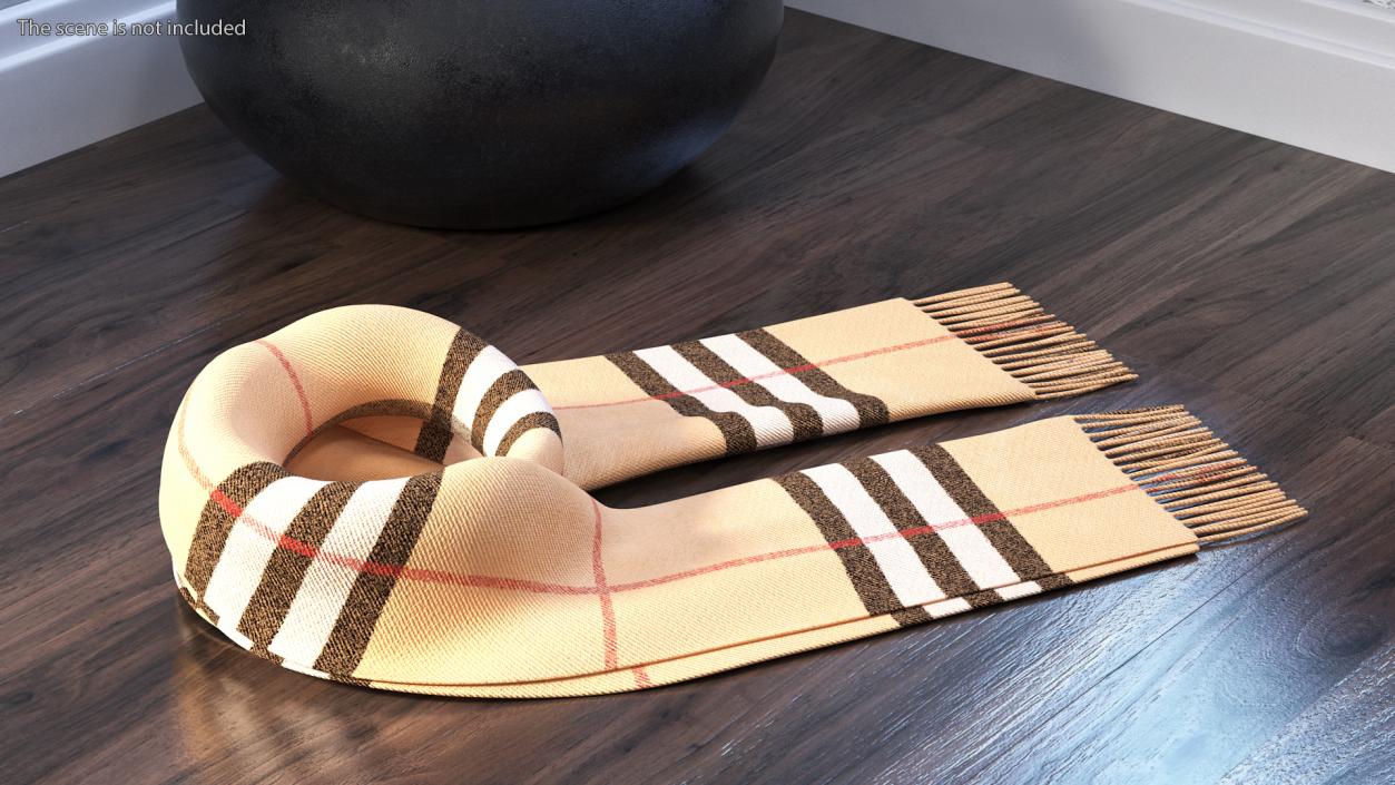 Rolled Fringed Beige Check Scarf 3D