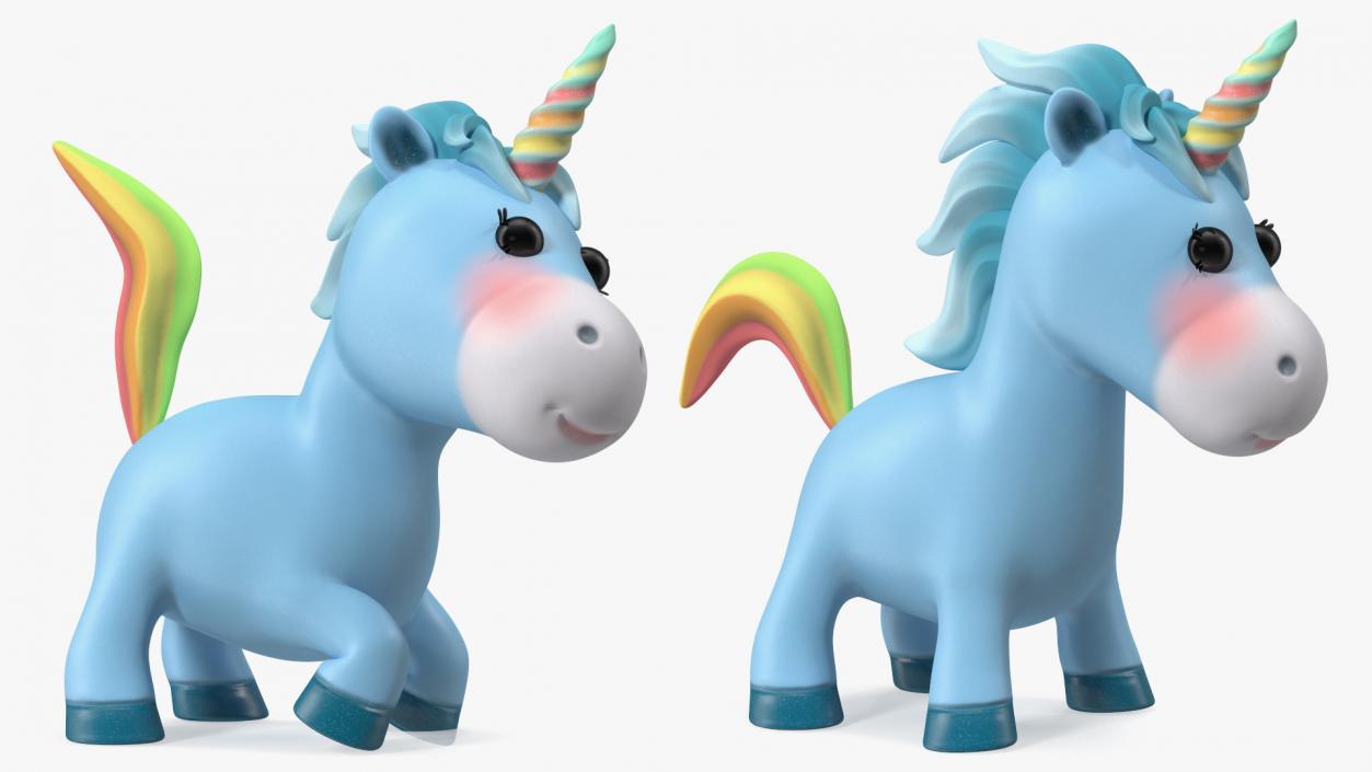 Blue Cartoon Unicorn Rigged 3D