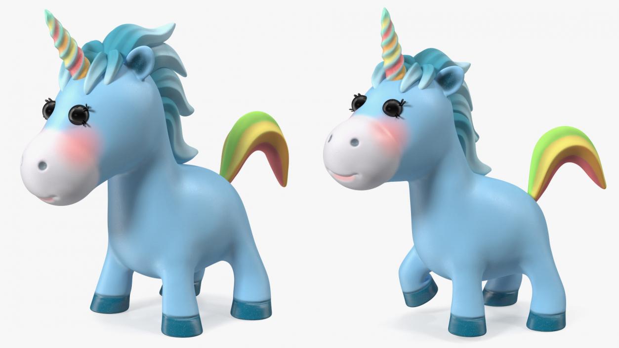 Blue Cartoon Unicorn Rigged 3D