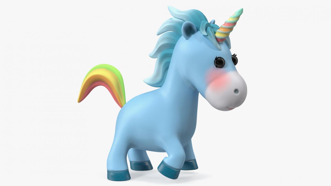 Blue Cartoon Unicorn Rigged 3D