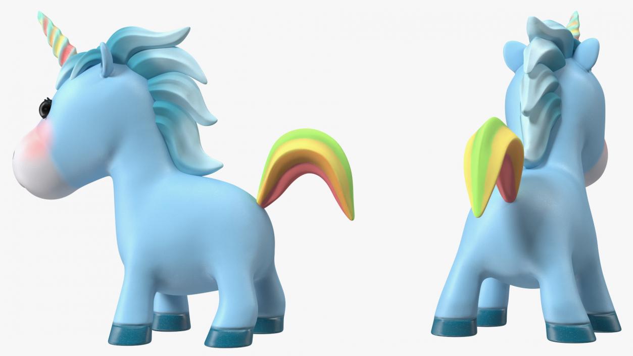 Blue Cartoon Unicorn Rigged 3D