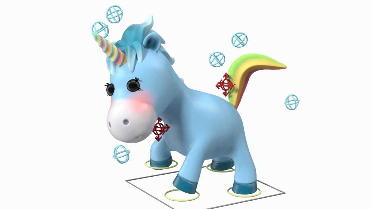 Blue Cartoon Unicorn Rigged 3D