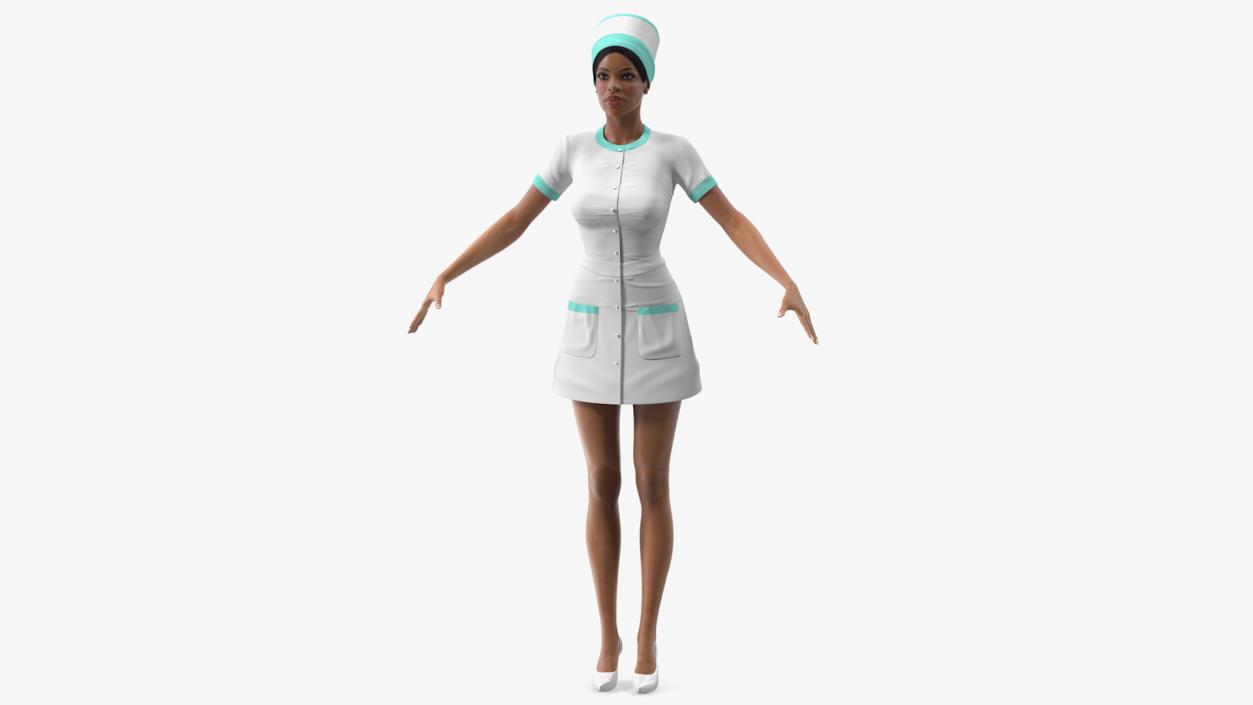 Light Skin Black Nurse T Pose 3D model