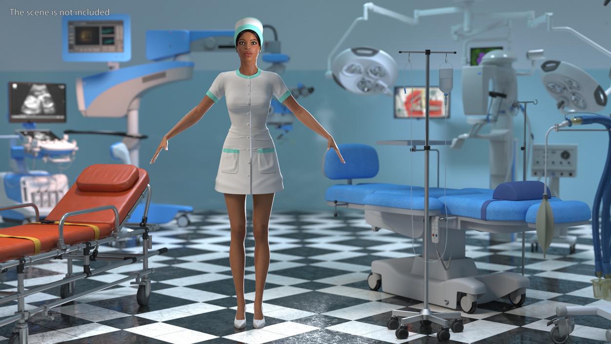 Light Skin Black Nurse T Pose 3D model