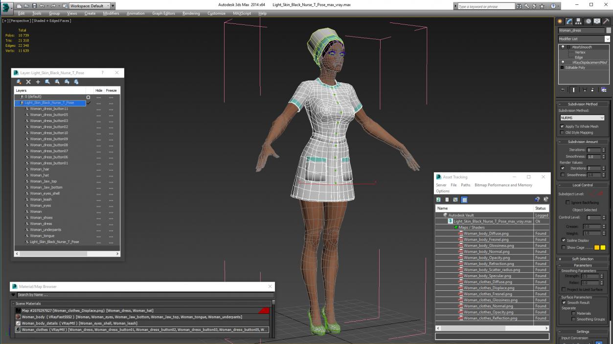 Light Skin Black Nurse T Pose 3D model