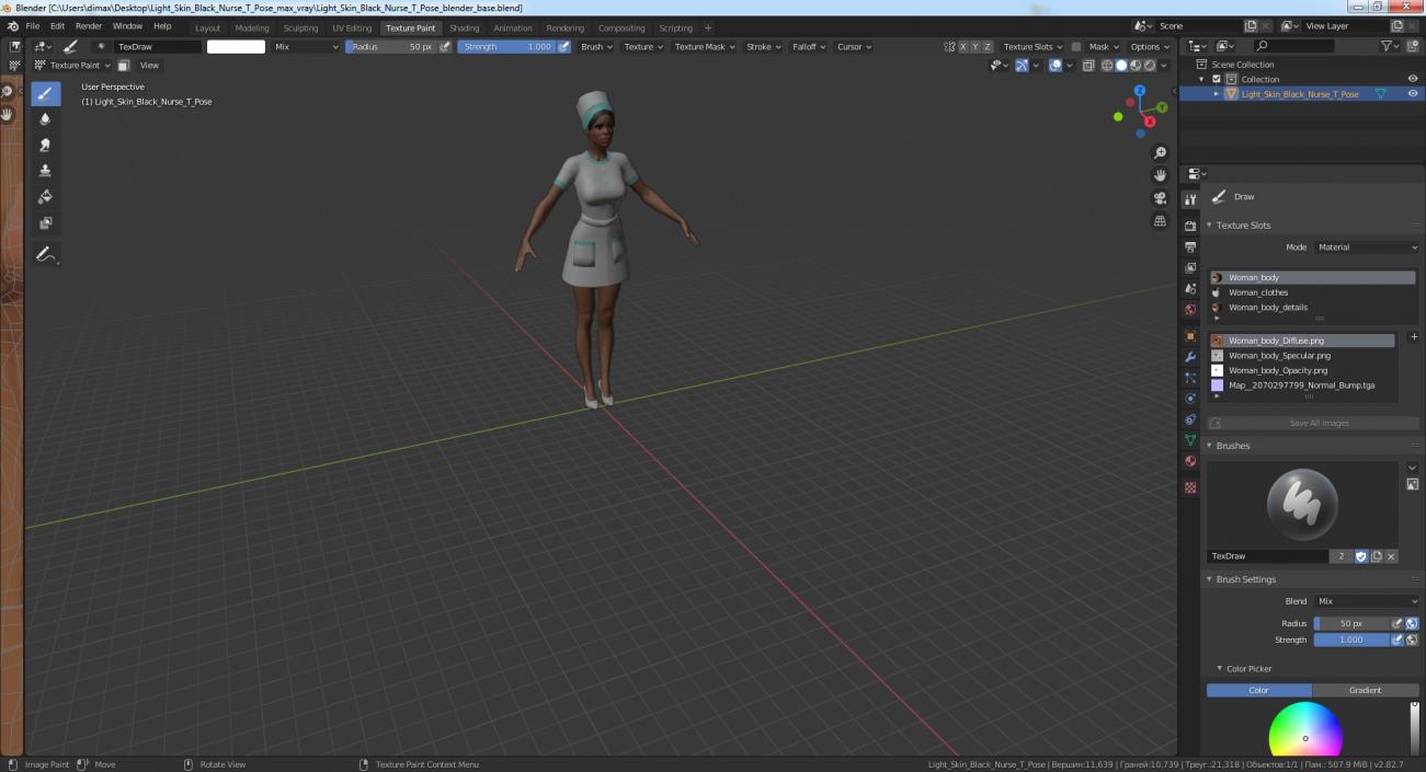 Light Skin Black Nurse T Pose 3D model