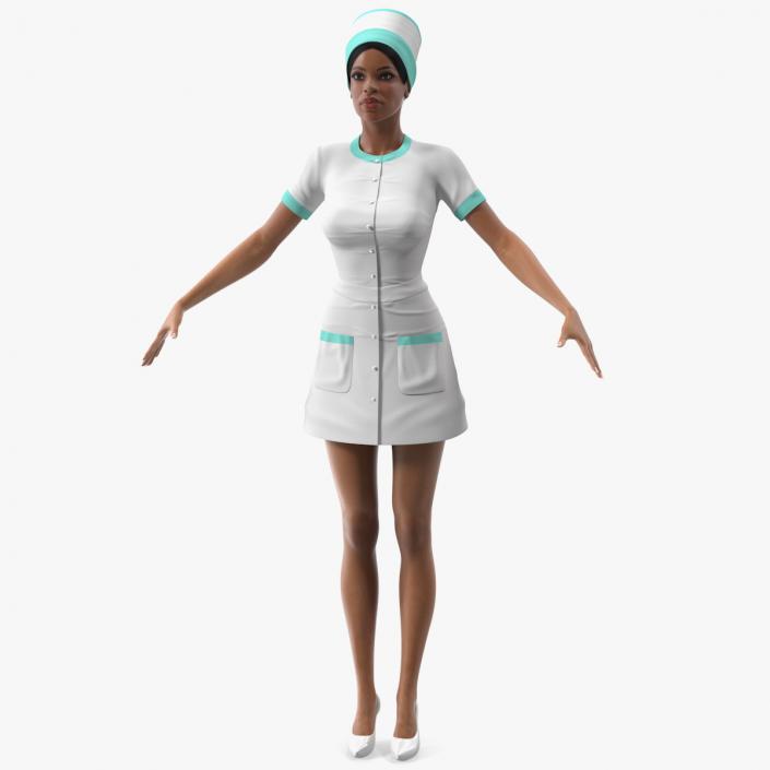 Light Skin Black Nurse T Pose 3D model