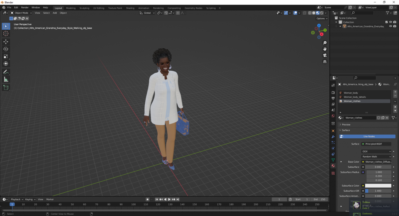 Afro American Grandma Everyday Style Walking 3D model