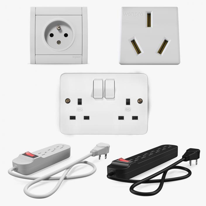 3D Electrical Outlets and Power Strip Sockets Collection model