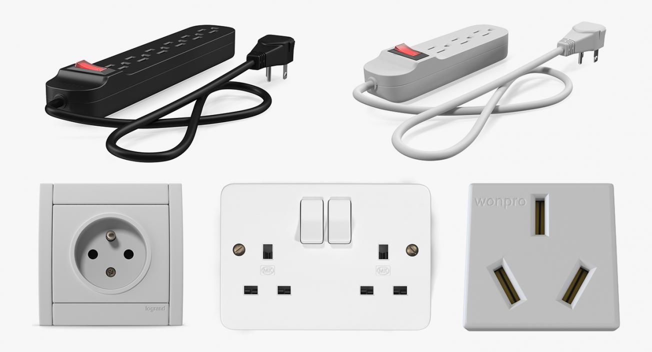 3D Electrical Outlets and Power Strip Sockets Collection model