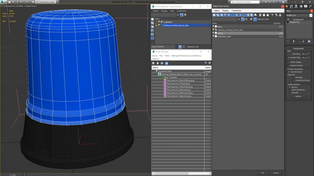 Flashing Rotating Beacon Blue 3D model