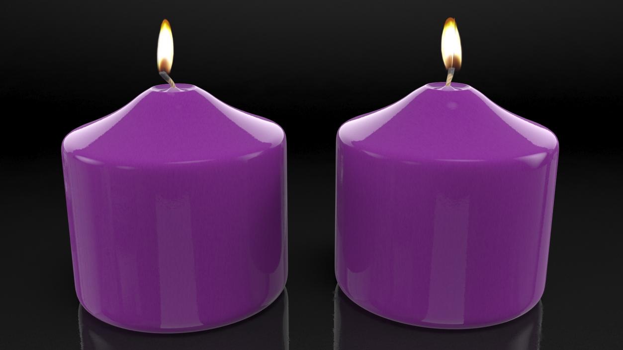 3D model Lit Wide Altar Pillar Candle Purple